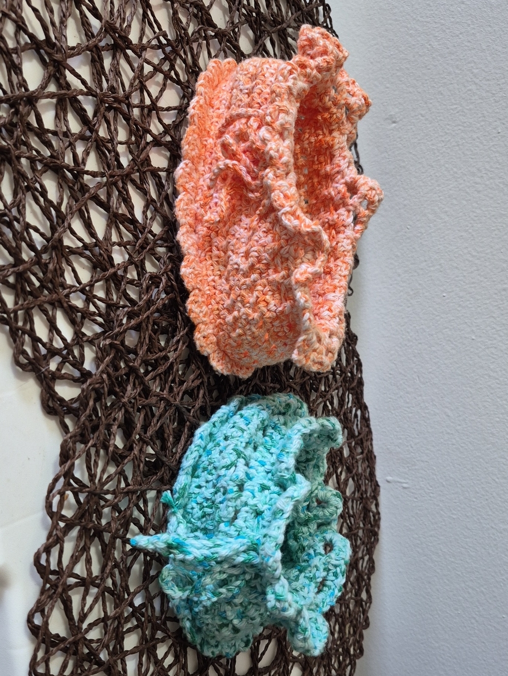 Handmade Crocheted Ruffled Basket Set Of 2